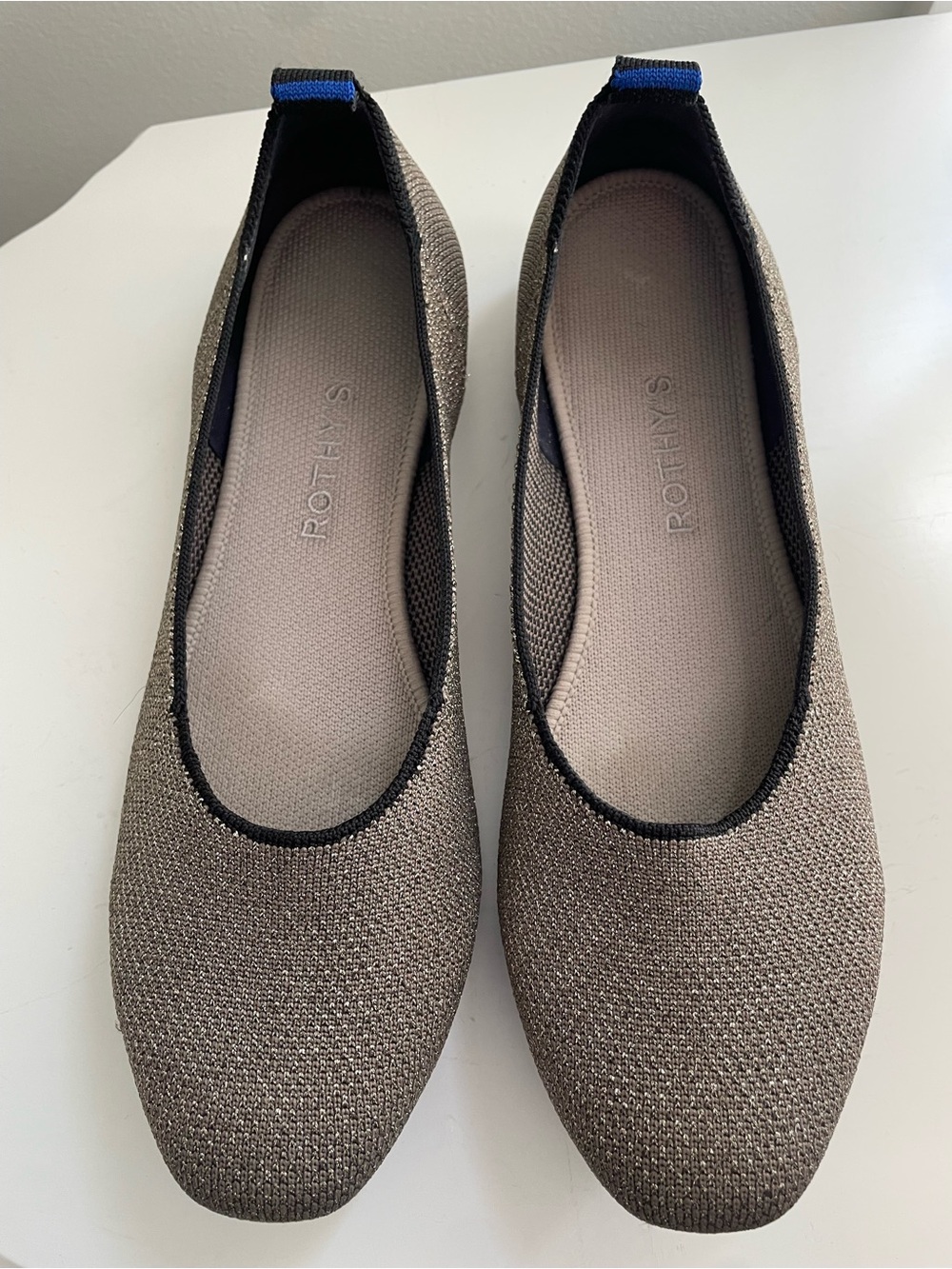 Rothy's Women's Metallic Bronze Shimmer Knit Ballet Flats with Black Trim 10